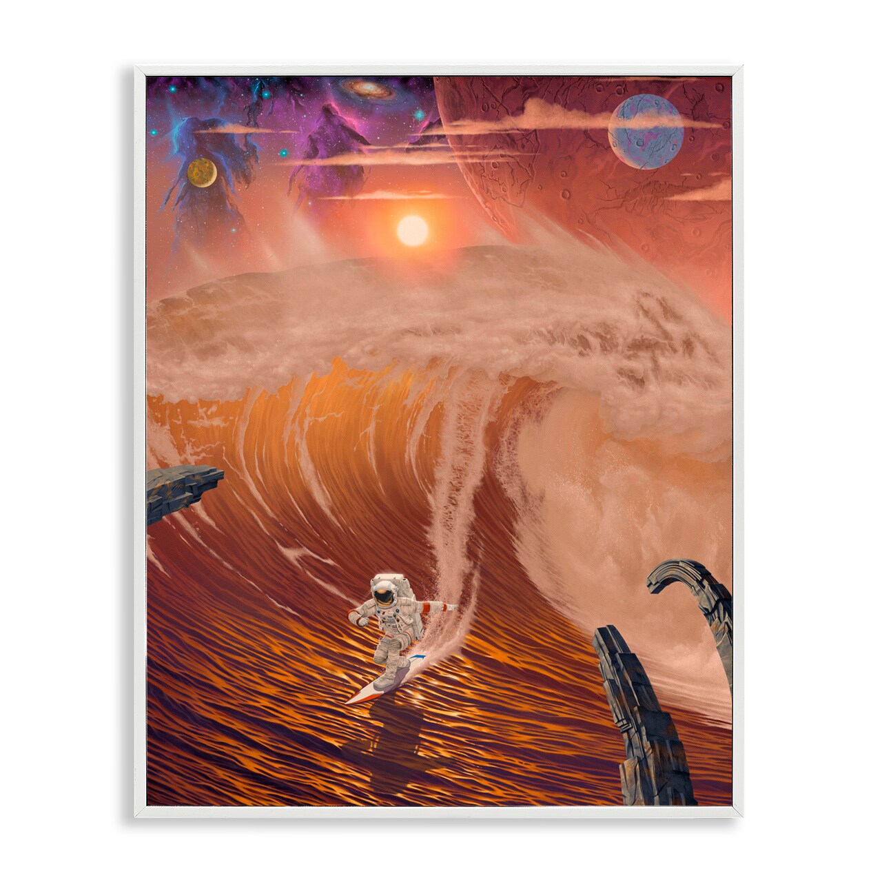 Stupell Industries Astronaut Riding The Wave Framed Giclee, design by Vincent Hie